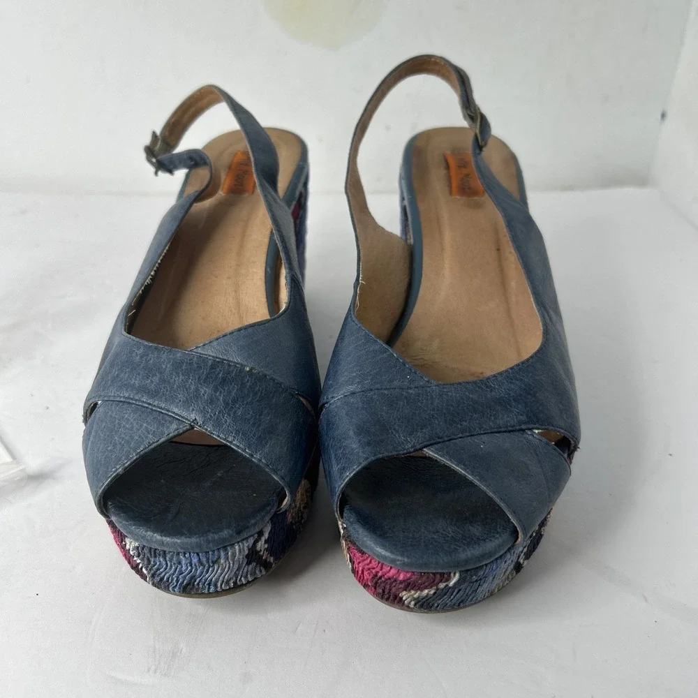 Miz Mooz Women's Blue Leather Multicolor Platform Sandals Sz EU 41 US 8-8 1/2 - Picture 3 of 15